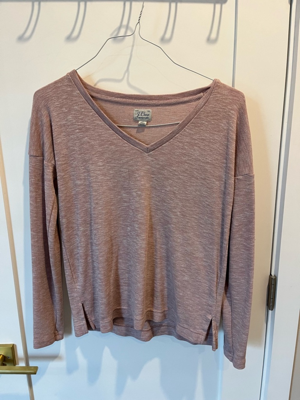 J. Crew V-Neck Long Sleeve Top in Mauve Heather